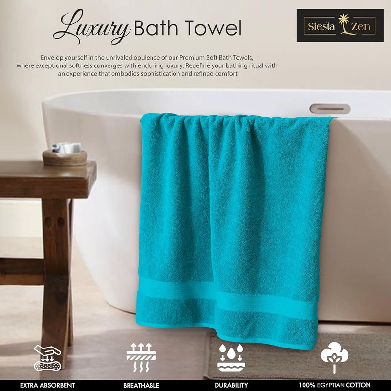Siesta Zen Premium 100% Egyptian Cotton Bath Towels - 70x140cm, Pack of 2, Super Soft & Absorbent, 600 GSM, Quick Dry, Fade Resistant (Teal) - Image 3